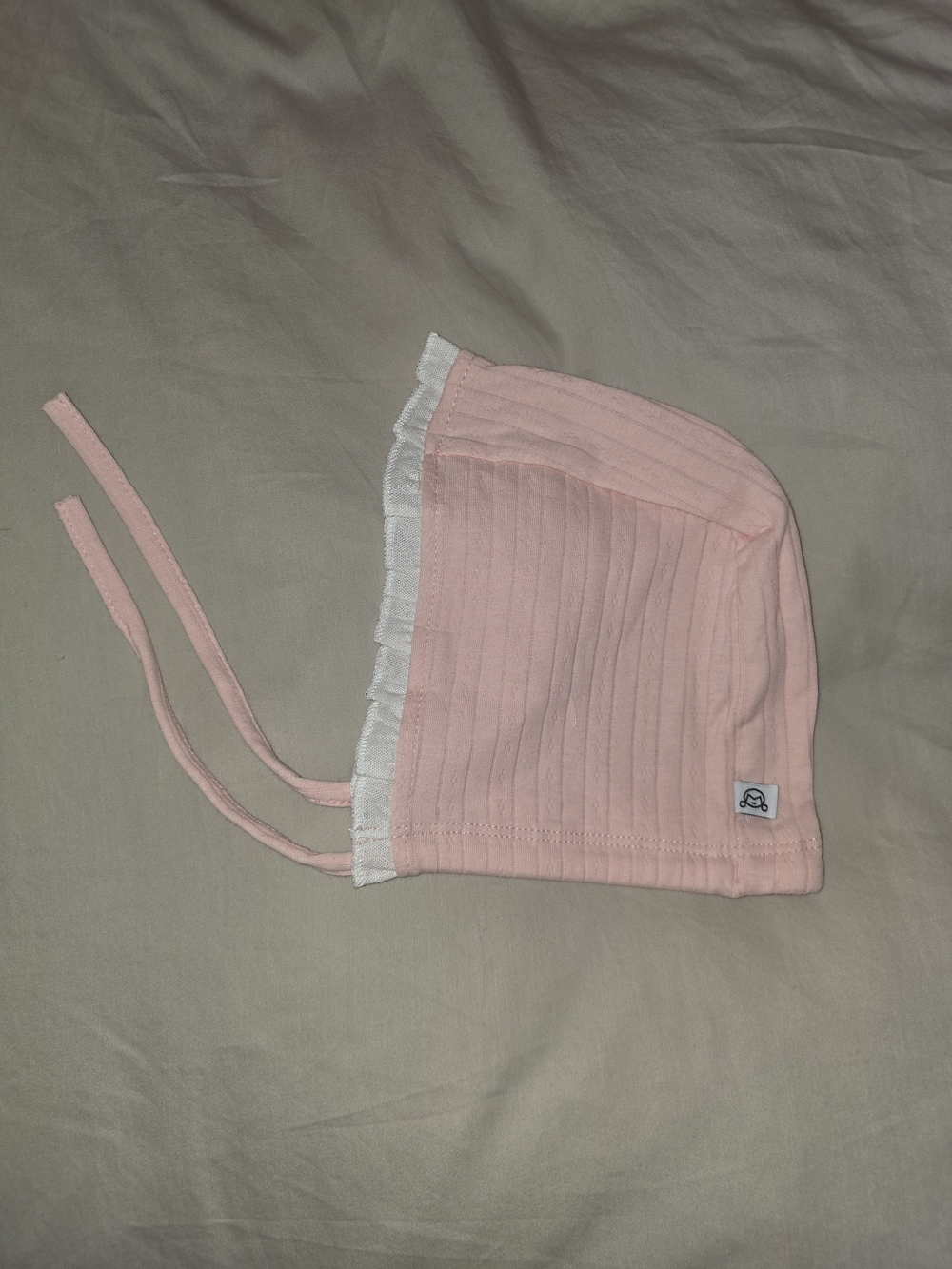 Baby Bonnet in Light Pink with White Ruffle Trim